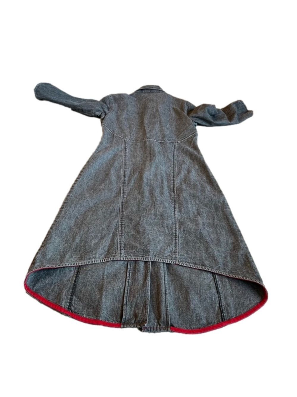 Midi Denim Shirt Dress Faded Black Jean Dress Red Trim Snap ButtonsTRISTAN Small - Picture 5 of 16